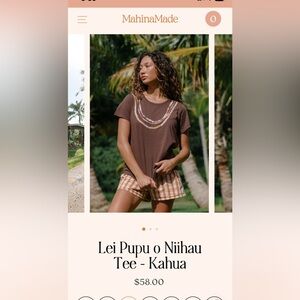 NWT MAHINAMADE lei pupu o Niihau kahua tee Luna brown large